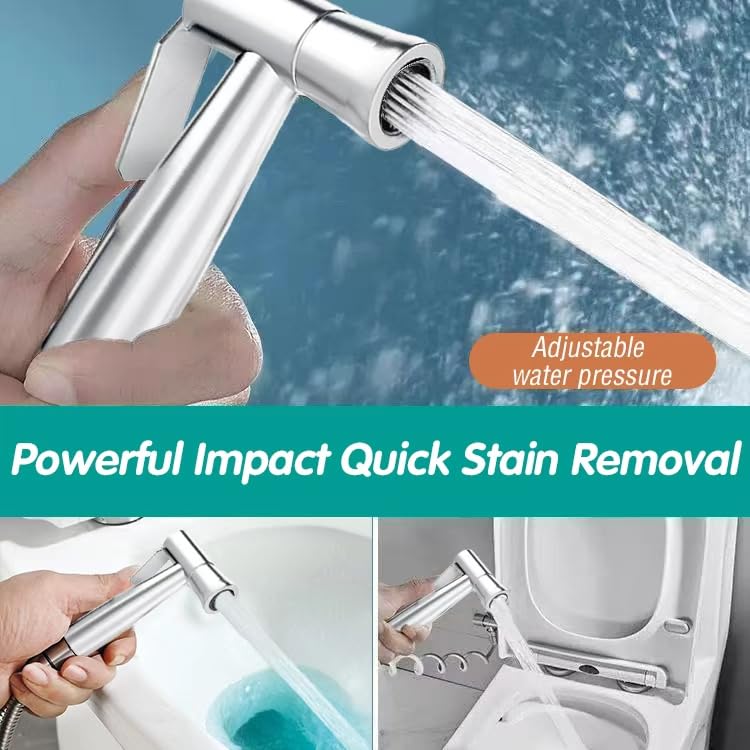 Bidet Stainless Steel Hand Shower, Kitchen Bathroom Pet Bathing Shower Head with 59in Hose and G1/2, 55/64", 15/16" Faucet Adapters, Hair Washing, Dog Shower and More