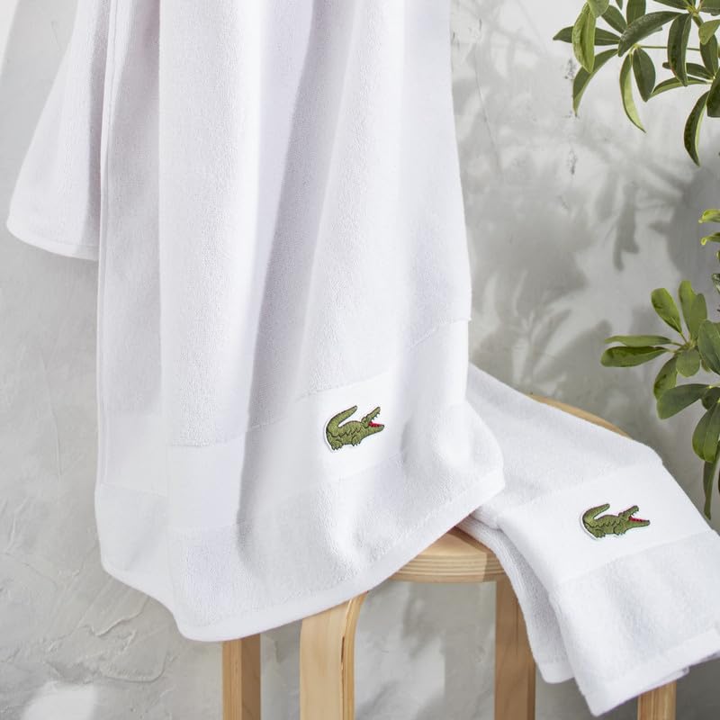 Lacoste Sport Stripe 6-Piece Luxury Cotton Towel Set – Made with 100% Soft Supima Cotton, Absorbent & Quick-Drying, Includes 2 Bath Towels, 2 Hand Towels, 2 Washcloths, White - color: White