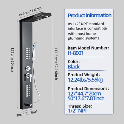 5-in-1 Shower Panel Tower System - Brushed Black | 304 stainless steel Shower Panel Tower Column with Powerful Body Jets, Rainfall, Waterfall,Handheld and Tub Spout - color: Brushed Black, style: LSH-8001
