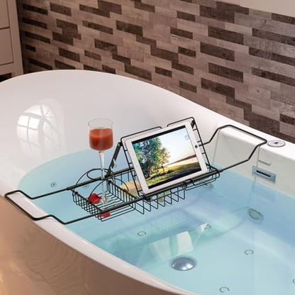 WOODBRIDGE Stainless Steel Extendable Bathtub Caddy Tray in Matte Black Finish with Removable Wine Holder, Book and Phone Rack, Bathcad-MB - color: Matte Black