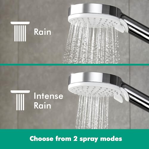 Hansgrohe Crometta S - Thermostat Shower System With Rainfall Head (⌀ 240 mm), Hand Shower (1 Spray), Hose, Rail and Round Head (1 Spray), Chrome, 27268000 - size: with thermostat, style: 1 spray mode + EcoSmart water saving