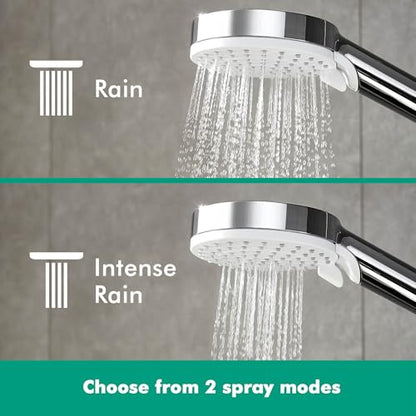 Hansgrohe Crometta S - Thermostat Shower System With Rainfall Head (⌀ 240 mm), Hand Shower (1 Spray), Hose, Rail and Round Head (1 Spray), Chrome, 27268000 - size: with thermostat, style: 1 spray mode + EcoSmart water saving