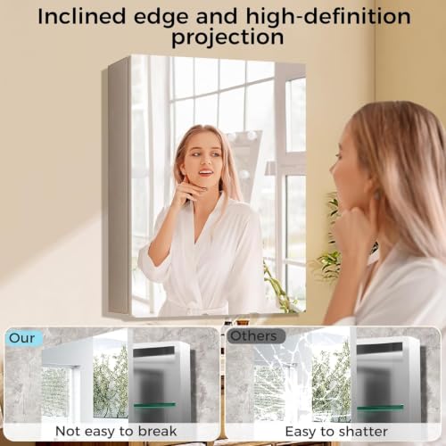 24 x 32 Inch Bathroom Medicine Cabinet with Mirror, Medicine Cabinet Mirror, Bathroom Mirror with Storage with 2 Adjustable Shelves, Assembly Required, Support Recessed or Surface Mount - size: 24 x 32