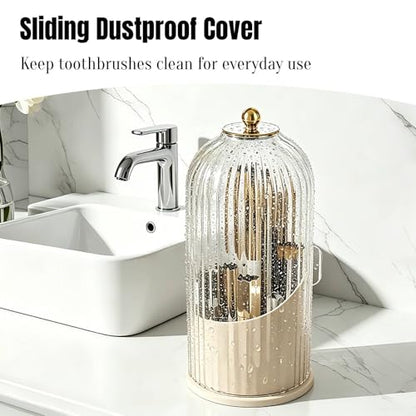 JEESA Dustproof Toothbrush Holder with Cover, Beige | 360° Rotating, 180° Sliding Lid, 3 Slots, Toothbrush Organizer, for Bathroom Countertop - color: Beige