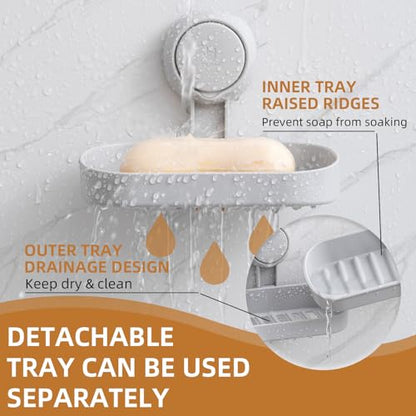 Soap Holder, Soap Dish for Shower, Suction Cup Bar Soap Holder | Soap Bar Holder for Shower, Wall Mounted Self Draining, NO Drill Sponge Holder for Bathroom, Bathtub Kitchen Sink, Grey - style: 1 tier Grey