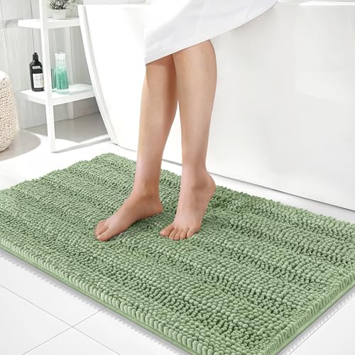 OLANLY Thick Large Bathroom Rugs 40x24, Chenille Bath Rugs, Sage Green | Absorbent Striped, Rubber Backing, Machine Wash Dry, Bath Mats for Bathroom Floor, Tub and Shower, Home Decor Accessories - color: Sage Green, size: 40" X 24"