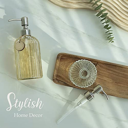 JASAI 2PACK 18 Oz Glass Soap Dispenser with Rust Proof Stainless Steel Pump, Refillable Hand Soap Dispenser with Vertical Stripe, Premium Bathroom soap Dispenser for Kitchen & Bathroom (Pack of 24) - color: Clear-2p, size: 48 Pack