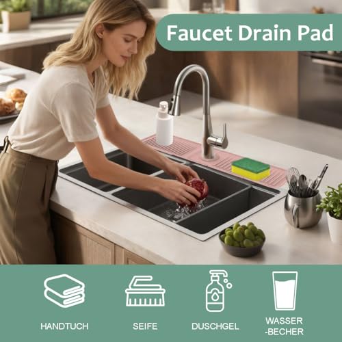 24 Inch Upgraded Draining Mat Folding faucet Mat for Bathroom Sink Splash Guard 7° Slope with Button Lock Water Draining Pad for Kitchen Bathroom Bar(Pink) - color: Pink