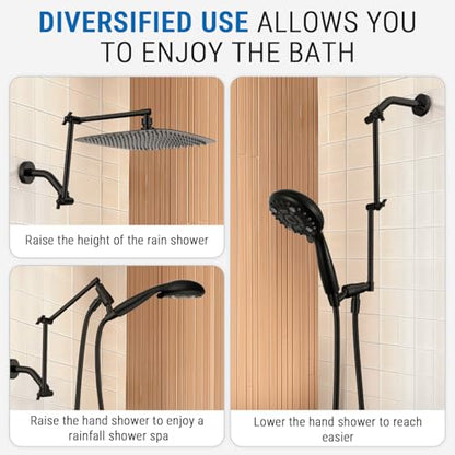G-Promise 16 Inch Shower Extender with 6 Inch Arm and Flange(Matte Black) | Solid Brass Construction, Height and Angle Adjustable, Standard Connection Thread, All Installation Tools Included - color: Matte Black, style: 16 Inch