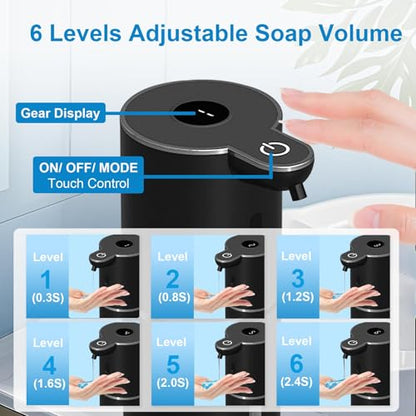OHIFAST Automatic Liquid Soap Dispenser Touchless, USB Rechargeable Smart Hand Soap Dispenser, 6-Level Adjustable, 12.8oz/380mL, Compatible with Thick Thin Dish Soap for Bathroom Kitchen-Black - color: Black, style: Liquid
