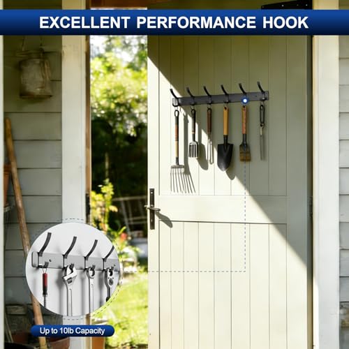 Wall Mounted Coat Rack, 6 Hooks for Hanging Clothes, Black, 2-Pack | Heavy duty rustproof hanger rail for backpacks hats towels, wall hook storage organizer for entryway bathroom mudroom purse