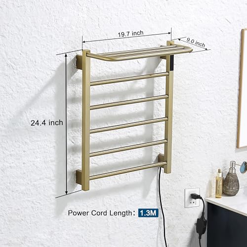Heated Towel Racks, 5 Bars Towel Warmer with 24hr Timer Stainless Steel Wall Mounted Electric Towel Warmers for Bathroom - color: Gold