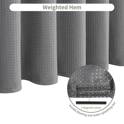 Inhousolu Fabric Shower Curtain, Waffle Weave 230 GSM Polyester, Weighted Hem, Metal Hooks Included, Water Repellent Washable, 72 x 84 Inch, Gray - color: Grey, size: 72"W x 84"L (Pack of 1)