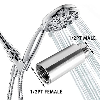 2pcs Shower Head Extension Arm Adapters | 1/2PT Male to 1/2PT Female Thread, 40mm/1-9/16 Inch Length, Stainless Steel, Cast Pipe Fitting Coupler - size: 40 mm