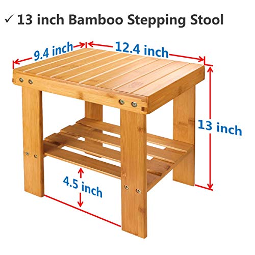 ASelected Wood Shower Stool 13 Inch with Storage Shelf for Bathroom Shower | Compact Shower Stool Fits Small Bathrooms and Tight Spaces, Providing Comfortable Seating as A Shower Seat, Foot Stool, Shoe - size: Large-13Inch