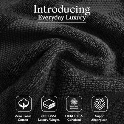Premium Staple Cotton Bathroom Towel Set - Black 600 GSM 6-Piece Luxury Bath Towel Set 1 Stripe - 2 Bath Towels, 2 Hand Towels & 2 Washclothes Set - High Absorbent & Quick Dry for Gym, Spa, Hotel - color: Black - 1 Stripe
