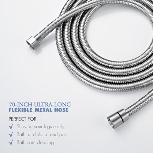 70-Inch Shower Hose, Kink-Free Stainless Steel Shower Hose – Electroplated Handheld Hose Attachment with Stainless Steel Insert & Nut for Pet Bathing and Cleaning (Brushed Nickel) - color: Brushed Nickel, size: 70 Inch