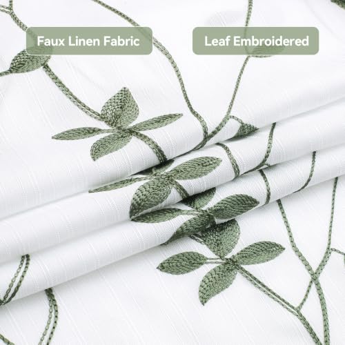 Embroidered Leaf Farmhouse Shower Curtain,Faux Linen,72x72,White Sage Green | Boho Modern Shower Curtain Set, Washable & Waterproof Fabric, Floral Shower Curtains for Bathroom with Hooks - color: White Sage Green