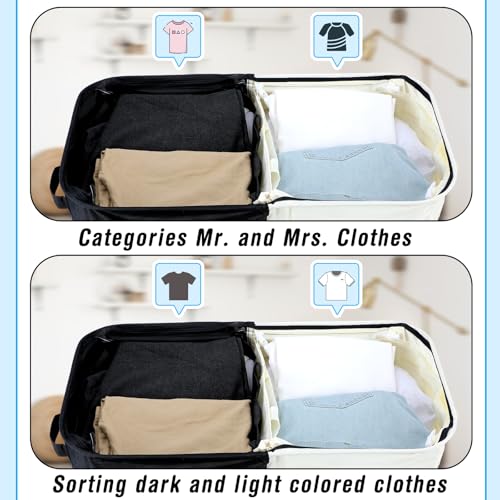 DoubleFill 154L Large Double Laundry Hamper with Lid and Removable Bags Laundry Basket 2 Section Collapsible Dirty Clothes Hamper for Bathroom Bedroom for Husband&Wife Parents or Couple (Mr. Mrs.) - style: Mr. Mrs.