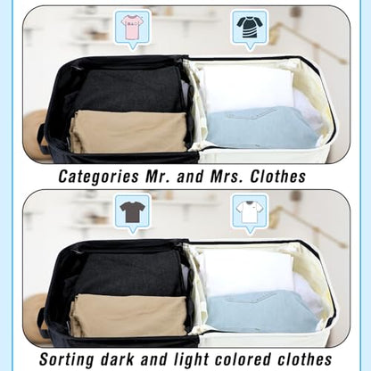 DoubleFill 154L Large Double Laundry Hamper with Lid and Removable Bags Laundry Basket 2 Section Collapsible Dirty Clothes Hamper for Bathroom Bedroom for Husband&Wife Parents or Couple (Mr. Mrs.) - style: Mr. Mrs.