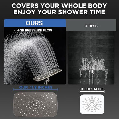 Veken Starlight 11.8" High Pressure Shower Head with Handheld, Easy Install | Handheld Shower with Multi Spray Modes, Rainfall Combo with 15" Metal Extension Arm, Detachable Dual Shower, Bathroom Decor - color: Starlight