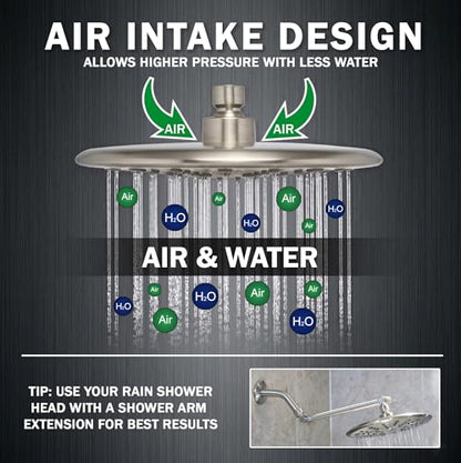 Luxury Rain Shower Head - 2.5 GPM - Brushed Nickel | 9 Inch Large, High Flow, Overhead Rainfall Showerhead With Self-Clean Nozzles, Easy Install, Adjustable Brass Ball Joint - color: Brushed Nickel, size: 2.5 GPM