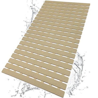 BEMISO Shower Mat Non Slip Bathtub Mat with Suction Cups and Drain Holes 27.5 x15.7 Inch Bath Mat for Tub & Shower.Easy Dry,Easy to Cut,Eco-Friendly - color: Brown, size: 27.5 x 15.7 inches
