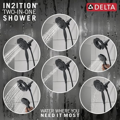 Delta Faucet Albion 14 Series Single-Handle Shower Faucet, Black/Gold Shower Trim Kit with In2ition 2-in-1 Dual Hand Held Shower Head, Matte Black/Champagne Bronze T142855-GZ-I (Valve Not Included) - color: Matte Black & Champagne Bronze