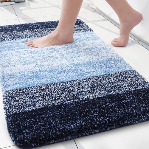 Arotive Microfiber Bathroom Rugs, Shaggy Soft and Absorbent Bath Rug, Thick Plush Machine Washable Dry Bath Mats for Bathroom, Tub and Shower, 24x16, Blue, Rectangular - color: Blue, size: 24" X 16"