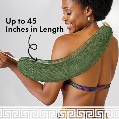 Bathway African Net Sponge Authentic with Handles (Set of 2), African Exfoliating Net Sponge, Exfoliating Body Scrubber Bath Sponge - Bathing Accessories with Storage Bag (Army Green & Olive Green) - color: Army Green & Olive Green