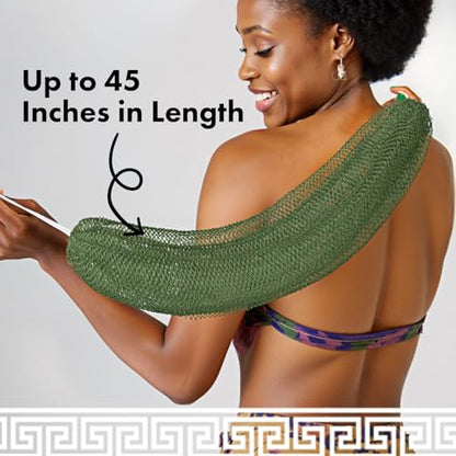 Bathway African Net Sponge Authentic with Handles (Set of 2), African Exfoliating Net Sponge, Exfoliating Body Scrubber Bath Sponge - Bathing Accessories with Storage Bag (Army Green & Olive Green) - color: Army Green & Olive Green
