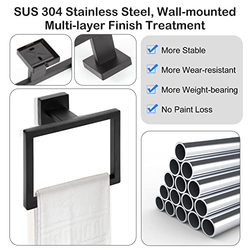 Matte Black Towel Ring,Square Hand Towel Holder,Towel Hanger, Bathroom Hardware Accessories,Stainless Steel Wall-Mounted Towel Hoder - color: Matte Black, size: 1 Pc
