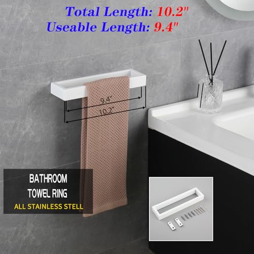 GERZWY SUS304 Stainless Steel Towel Holder Towel Hanger Towel Ring for Bathroom Lavatory Wall Mount Contemporary Style, White - color: White