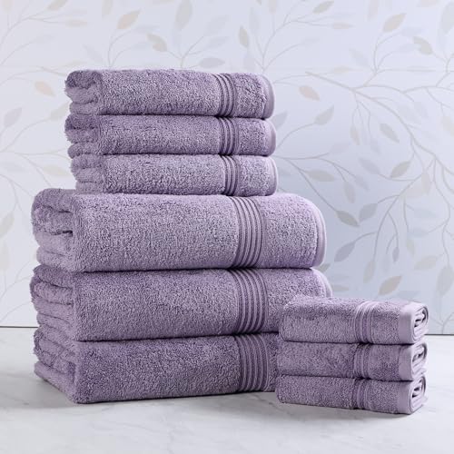 Superior Egyptian Cotton 9-Piece Towel Set, Assorted Towels for Home Bathroom, Guest Bath Decor Essentials, Includes 3 Bath, 3 Hand, 3 Face Towels/Washcloths, Quick Dry, Absorbent - Royal Purple - color: Royal Purple, size: 9 Piece Towel Set