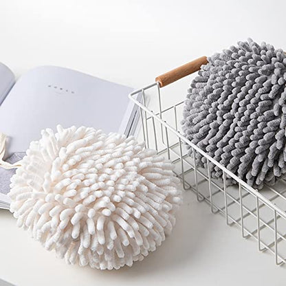4 Pack Chenille Hand Towels Soft Absorbent Microfiber Towels Ball Home Kitchen Bathroom Hanging Towels Quick Dry Cloths - color: White,gray