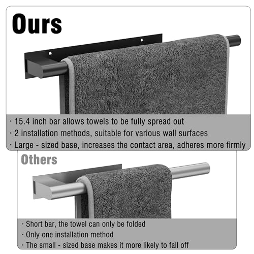 Hand Towel Holder, Adhesive or Drill Wall Mount, Matte Black | 15 Inch Hand Towel Bar, 304 Stainless Steel, Rustproof, Stick on Towel Racks for Bathroom, Kitchen, RV - color: Matte Black