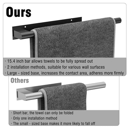Hand Towel Holder, Adhesive or Drill Wall Mount, Matte Black | 15 Inch Hand Towel Bar, 304 Stainless Steel, Rustproof, Stick on Towel Racks for Bathroom, Kitchen, RV - color: Matte Black