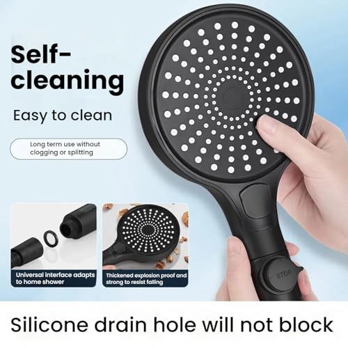 Filtered Handheld Shower Head with Hose and Holder, 5.1" Large High Pressure Shower Wand with 2 Extra Filters, Reinforced Matte Black Showerhead Set for Hard Water, 3 Spray Modes & One-Key Pause