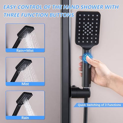 Matte Black Hand Shower with Slide Bar, 3-Function High Pressure Handheld Shower Head with Slide Bar, Stainless Steel Adjustable Height 25" Long Slide Bar Combo Shower Faucet, Wall Mount