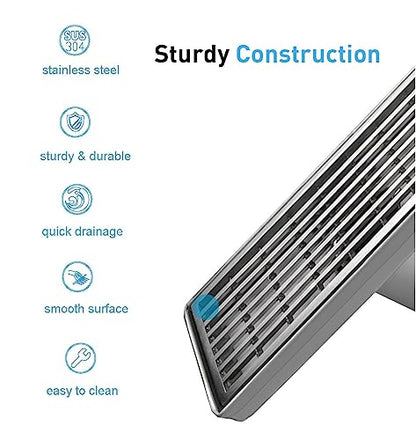 Akitbahome 36-inch Offset Side Outlet Linear Shower Drain with Grate Cover,Brushed Stainless Steel Rectangle Shower Floor Drain with Adjustable Leveling Feet