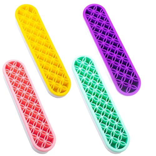 4 Pcs Silicone Makeup Brush Holder Stand Multipurpose Cosmetic Travel Storage Box Painting Pen Brush Organizer Desktop Makeup Brush Drying Rack for Brush, Eyeliner Pencil Art (Multicolored) - color: A