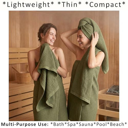 PÜSKÜL Natural 100% Turkish Cotton Waffle Bath Towels Set of 2, Extra-Large | Khaki Green, Oversize 32x63" Bath sheet towel for bathroom & beach. Honeycomb-Waffle weave, Premium oeko-tex made in Turkey. - color: Khaki Green, size: Bath Towels - Pack of 2