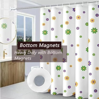 TIKABC Shower Curtain Liner, 4G PEVA Shower Liner, Plastic Waterproof Shower Curtains, with Grommet Holes and 3 Magnetic Weights(Purple Flower)
