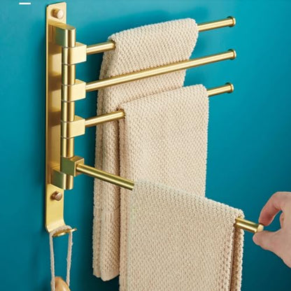 ZHOUXIAO Swing Out Towel Bar Holder Wall Mount Gold Finish/Swivel Towel Rack for Bathroom or Kitchen, Metal Towel Bar Folding Arm Swivel Hanger Bathroom Storage 2Bars