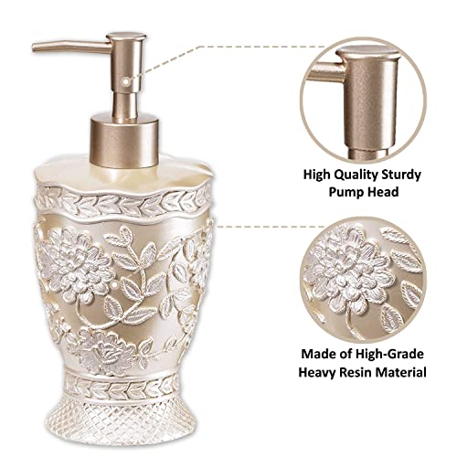 Zahari Home 4pc Rose Vine Bathroom Accessories Sets Lotion Pump, Tumbler, Tooth Brush Holder and Soap Dish Unique Design Beige Bathroom Set - color: Rose Vine, style: 4 Piece Set