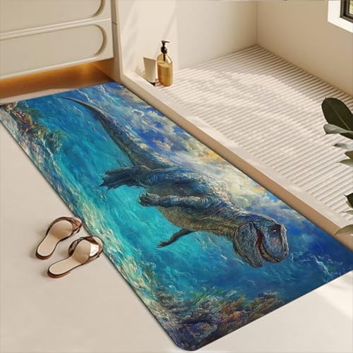 Bathroom Runner Mat Rugs Long,Giant Dinosaur Design Diatomite Stone Bath Mat Large Absorbent Diatomaceous Earth Mat Non Slip Fast Dry Shower Mat Bathroom Rugs Floor Mat 16x42in - color: Design04