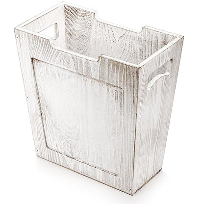 TOPZEA Wood Trash Can, Farmhouse Wastebasket with Handle Rustic Wooden Waste Basket Rectangular Small Decorative Garbage Container Trash Bin for Bathroom, Kitchen, Bedroom, Office, Living Room Decor