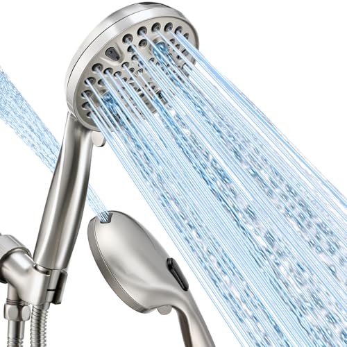 Shower Head with Handheld, High Pressure 10 Spray Built-in Pause & Power Wash, Anti-clog Nozzles, Detachable Hand Held Showerhead with Leakproof Stainless Steel Hose&Adjustable Bracket Brushed Nickel - color: Brushed Nicekl