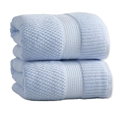 NY Loft 100% Cotton 2-Pack Oversized Bath Towel Set | Blue | Quick-Dry | Two Oversized 35" x 70" Bath Towels / Bath Sheets | Super Absorbent | Designer-Styled Texture - color: Chambray Blue, size: Bath Sheets (2 Pack)