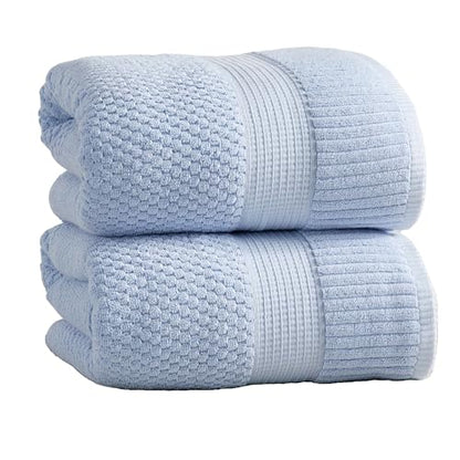 NY Loft 100% Cotton 2-Pack Oversized Bath Towel Set | Blue | Quick-Dry | Two Oversized 35" x 70" Bath Towels / Bath Sheets | Super Absorbent | Designer-Styled Texture - color: Chambray Blue, size: Bath Sheets (2 Pack)